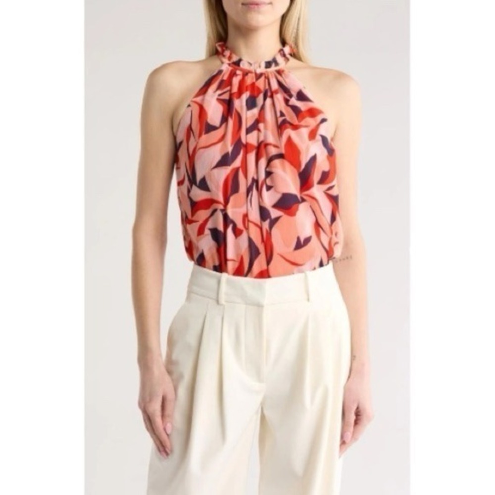 New Ramy Brook Women's Cassy Woven Top in Flame Orange combro Size M